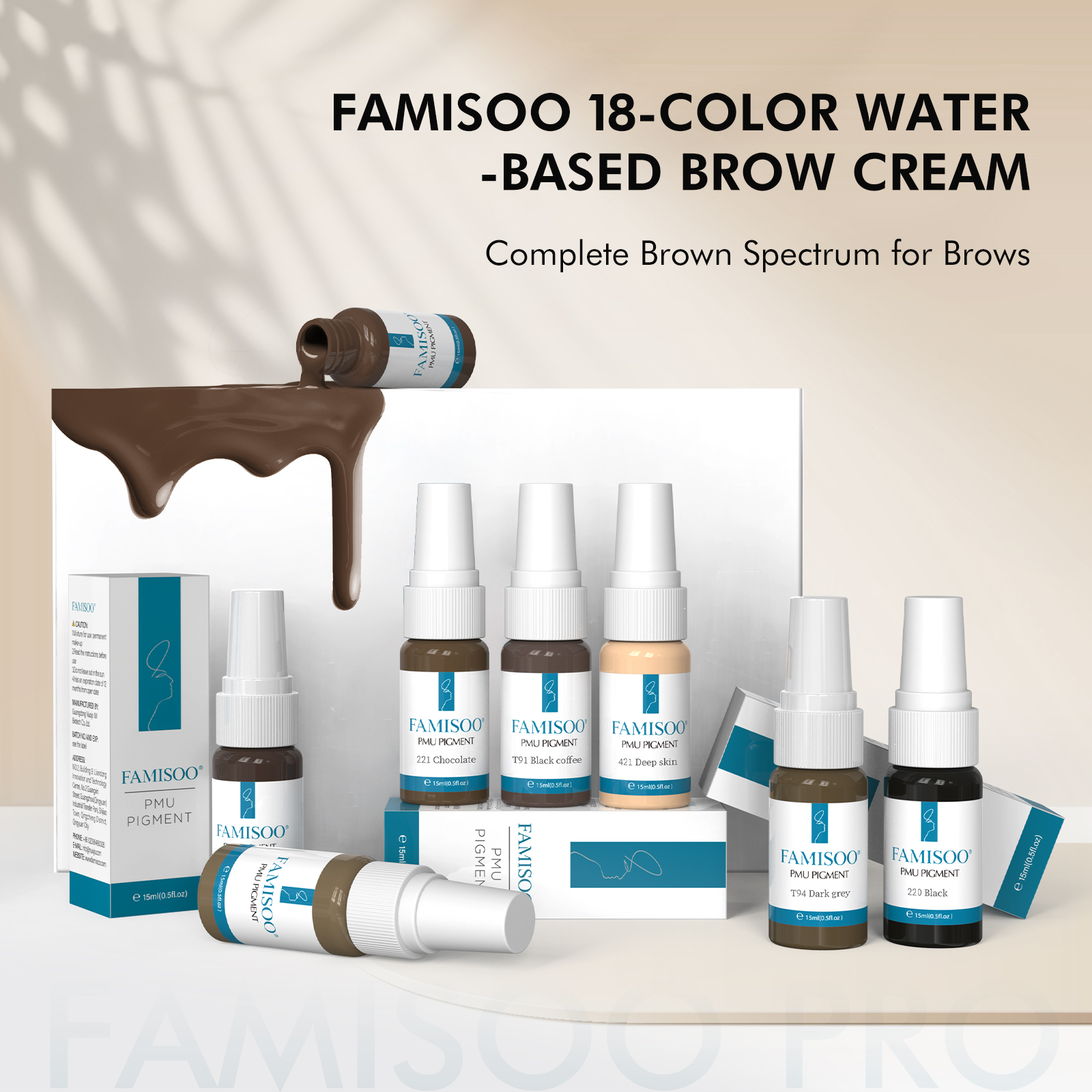 FAMISOO 15ml  18-Color Water-Based Brow Cream
