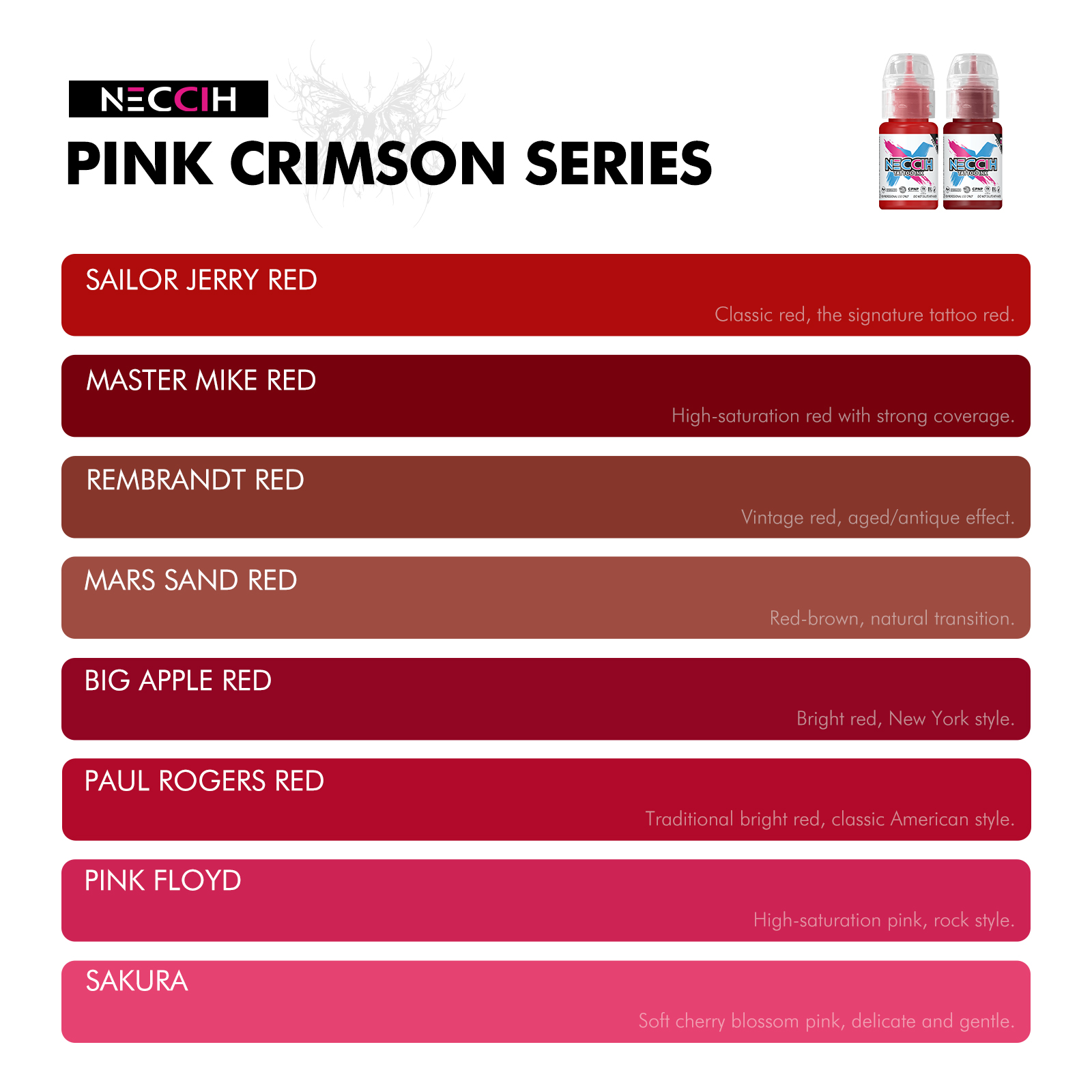 NECCIH Tattoo Ink &mdash; 19-Color Professional Collection
